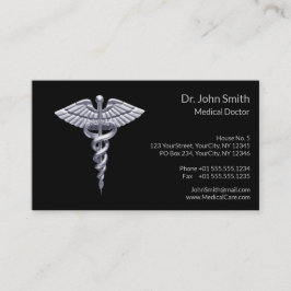 Cartão De Horário Caduceus Clássico de Prata Médica em Preto