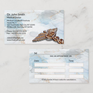 Cartão De Horário Caduceus Copper Rosa Dourado Médico Luxo Marble