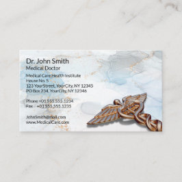 Cartão De Horário Caduceus Copper Rosa Dourado Médico Luxo Marble