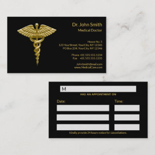 Cartão De Horário Caduceus Dourado médico elegante na nomeação pr