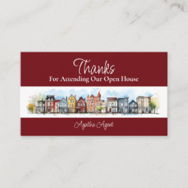 Cartão De Horário Casa Aberta Imobiliária Obrigado Burgandy