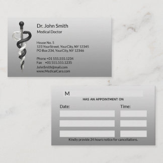 Cartão De Horário Clássica Médica Nobre Elegante Negro Asclepius