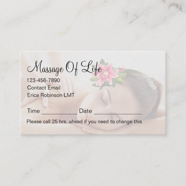 Cartão De Horário Classy Massage Therapist Appointment Business Card (Frente)