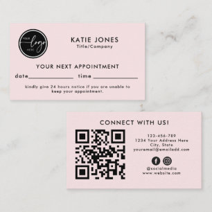 Cartão De Horário Código QR Rosa Bege Logo Personalizado Empresa Com