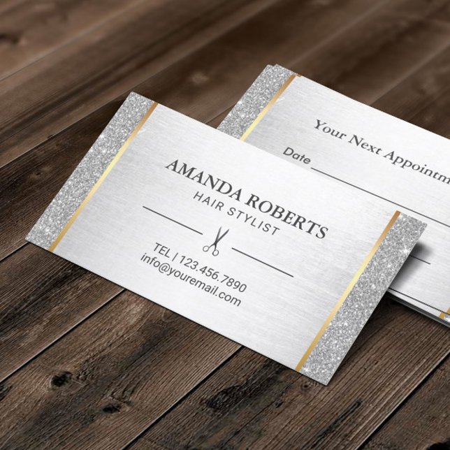 Cartão De Horário Compromisso de Salão de Glitter Silver Stylist par (Criador carregado)