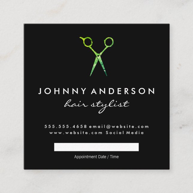 Cartão De Horário Compromisso de Tesoura Verde Moderna Grunge (Frente)