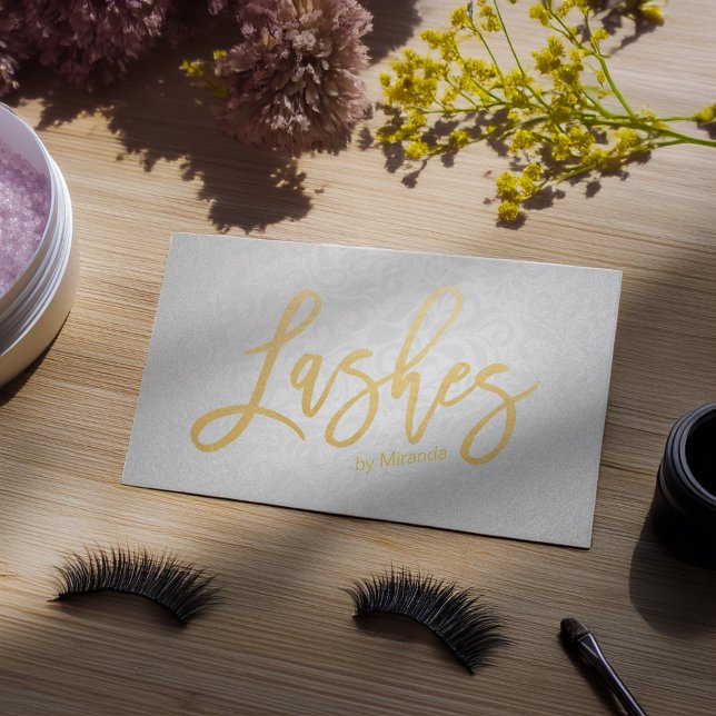 Cartão De Horário Compromisso de Texto do Script de Lashes Dourados  (Criador carregado)