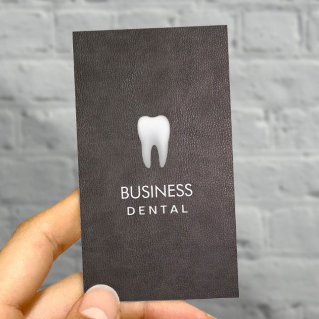 Cartão De Horário Compromisso Dental de Couro Elegante Moderno (Criador carregado)
