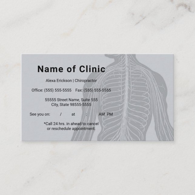 Cartão De Horário Compromisso do Chiropractor de Retorno do Esquelet (Frente)