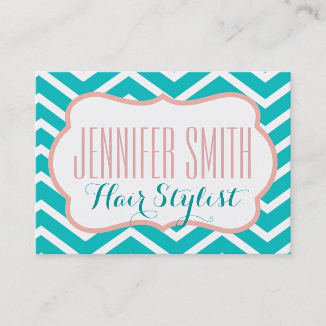 Cartão De Horário Compromisso do Salão Aqua Chevron Hairdresser Rosa (Frente)