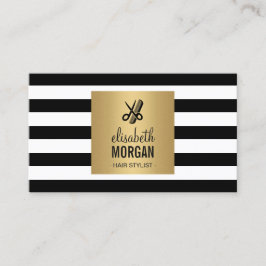 Cartão De Horário Compromisso Dourado de Stripes Brancas  no Hairsty
