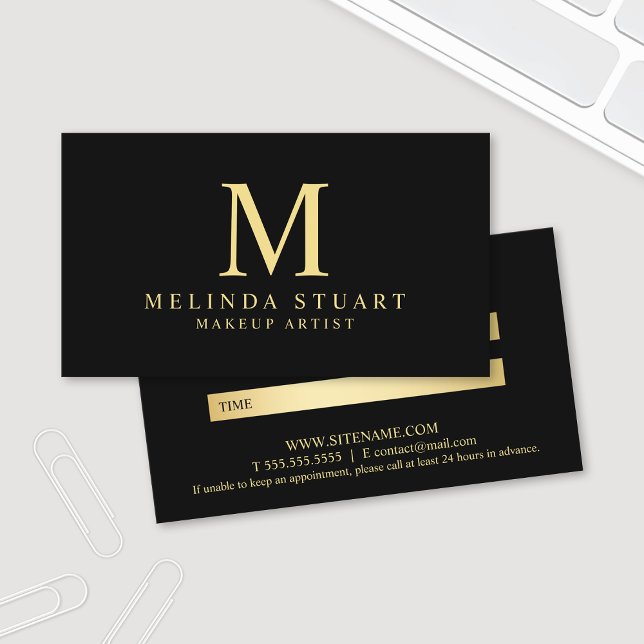 Cartão De Horário Compromisso Elegante Preto e Dourado (Criador carregado)