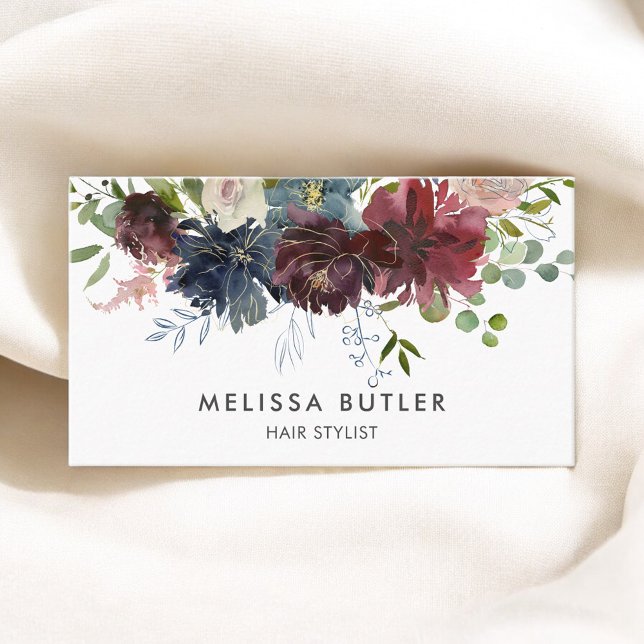 Cartão De Horário Compromisso Floral De Burgundy E Marinho (Criador carregado)