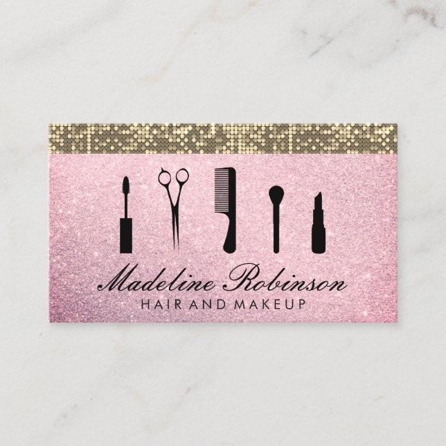 Cartão De Horário Compromisso Hair e Makeup Glitter (Frente)
