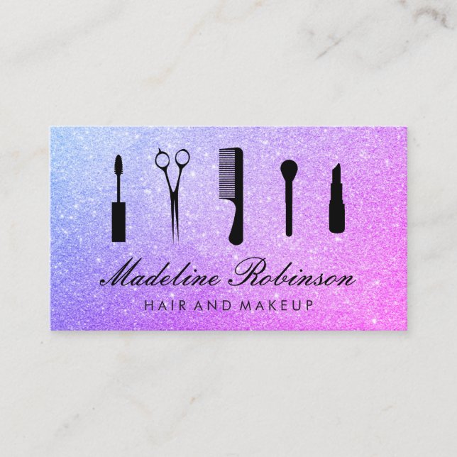 Cartão De Horário Compromisso Hair e Makeup Glitter (Frente)