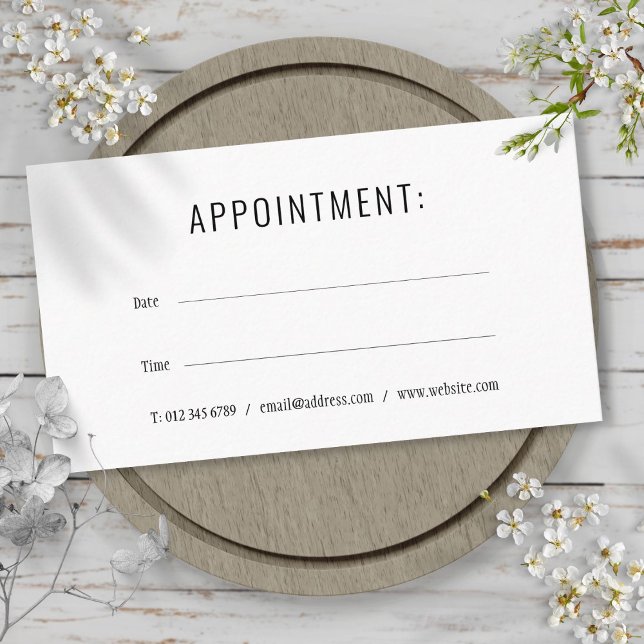 Cartão De Horário Compromisso Preto e Branco Simples Moderno (Simple Modern Black and White Appointment)