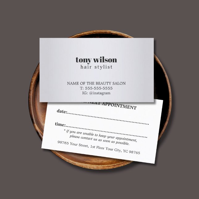 Cartão De Horário Compromisso Simples Faux Silver Hair (Criador carregado)