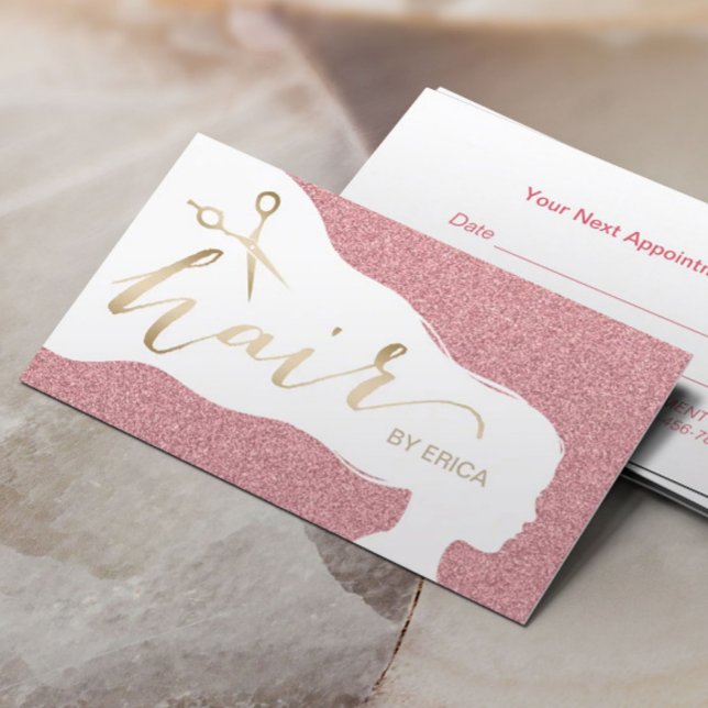 Cartão De Horário Compromissos de Salão Glitter Dourado com Rosa de  (Criador carregado)