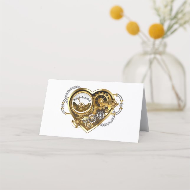 Cartão De Horário Coração Steampunk com Manômetro (Frente)