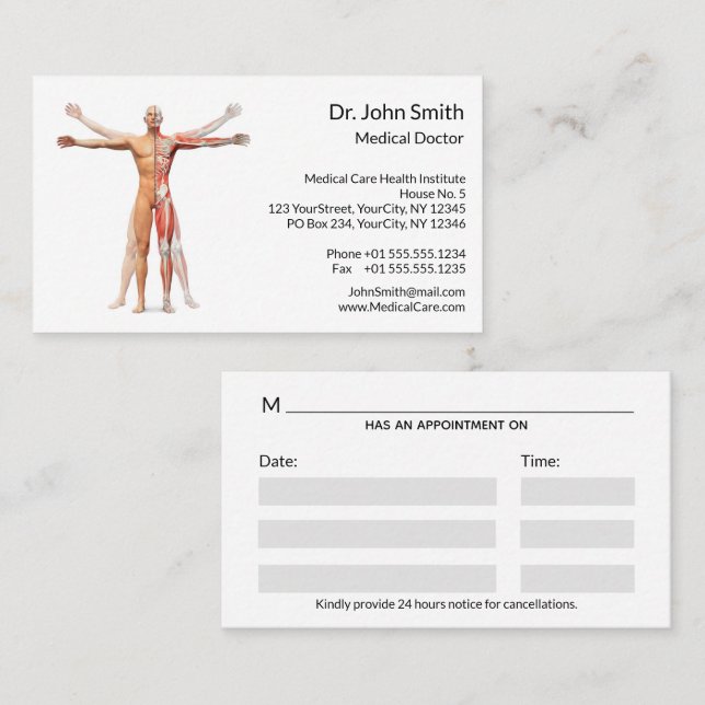 Cartão De Horário Corpo Humano Médico Compromisso Muscular do Esquel (Frente/Verso)