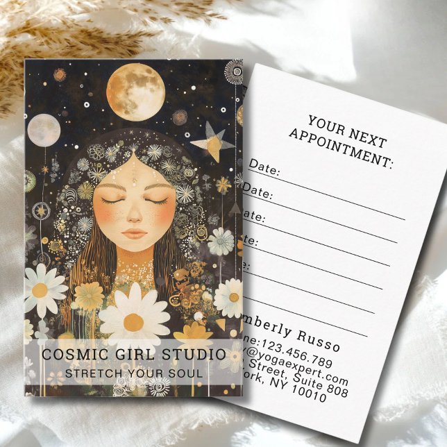 Cartão De Horário Cosmic Girl Boho Moon Salon Appointment Card (Cosmic Girl Boho Moon Salon Custom Appointment Card for Yoga Studios Salons Service Provider & more)