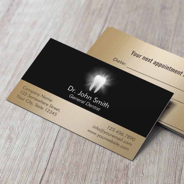 Cartão De Horário Dente Brilhante, preto e Dourado compromisso com o (Criador carregado)