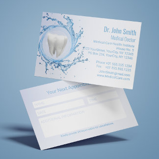 Cartão De Horário Dentista Dental Dente Água Profissional Médico