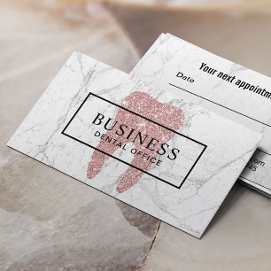 Cartão De Horário Dentista Dente de Ouro Rosa Mármore Consulta Odont