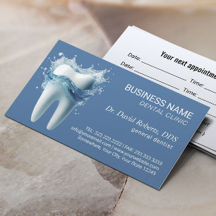Cartão De Horário Dentista Dente Dente e Água Blue Dental Care Compr