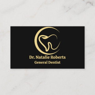 Cartão De Horário Dentista do logotipo de dente Dourado Elegante de 