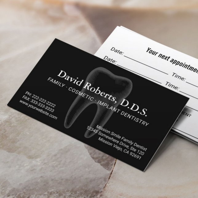 Cartão De Horário Dentista Familiar Nomes Dentais Pretos (Criador carregado)