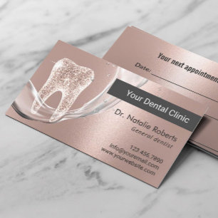 Cartão De Horário Dentista Rosa com brilho Dourado Dental Fluxo de 
