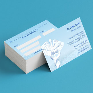 Cartão De Horário Design Azul 3D Caduceus Branco Médico