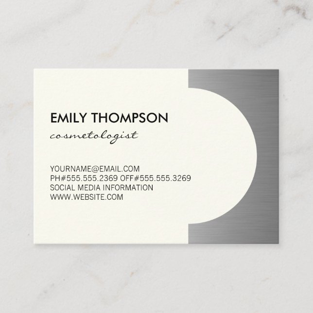 Cartão De Horário Destaque de Prata Metálico (off-yellow) Compromiss (Frente)