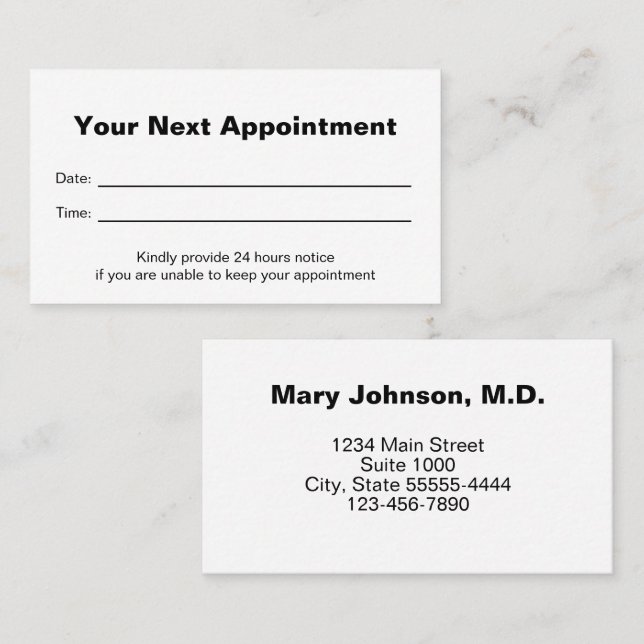 Cartão De Horário Doctor's Medical Office Your Next Appointment Card (Frente/Verso)