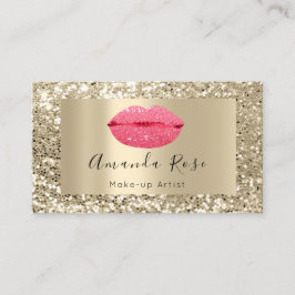 Cartão De Horário Dourada MAKE-UP ARTIST Pink KISS LÁBIOS GLITTER