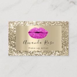 Cartão De Horário Dourada MAKE-UP ARTIST RED KISS LÁBIOS GLITTER