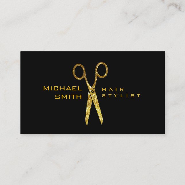 Cartão De Horário Dourada tesoura de tesoura de cabelo Stylist Compr (Frente)