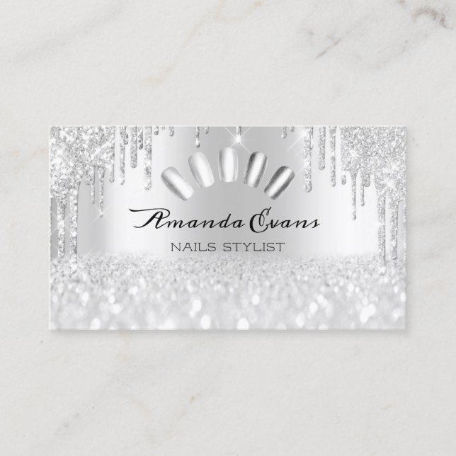 Cartão De Horário Drives de Unhas de Cinzas de Silver Glitter Spark (Frente)