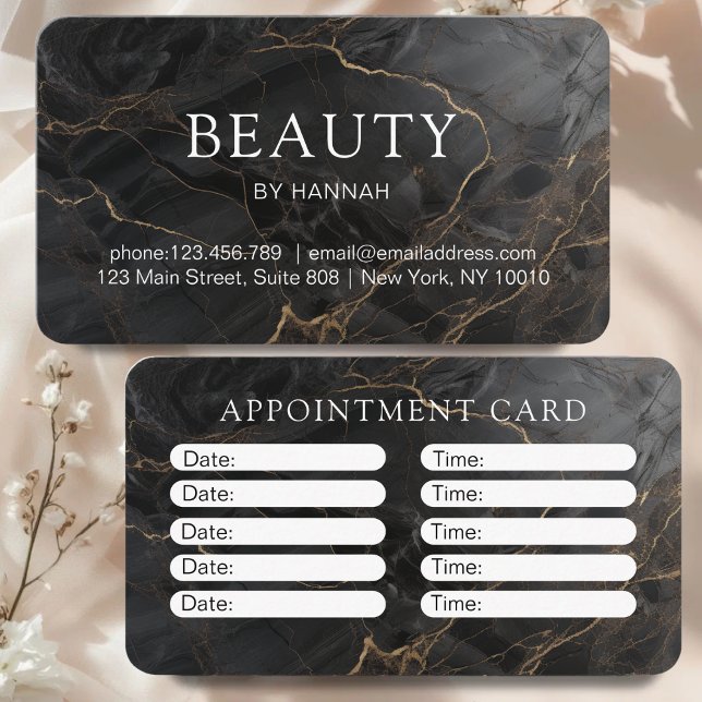 Cartão De Horário Elegant Marble Black-Gold Salon (Elegant Marble Black-Gold Salon Appointment Card)