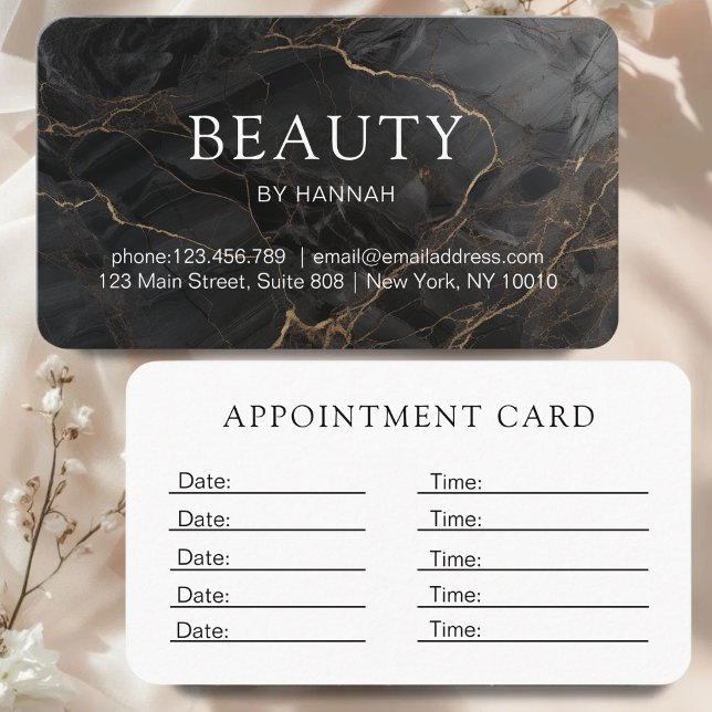 Cartão De Horário Elegant Marble Black-Gold Salon (Elegant Marble Black-Gold Salon Appointment Card)