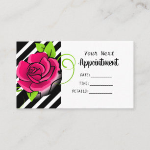 Cartão De Horário Elegante & Fofo Rosa Preto e Branco Listrado Salão