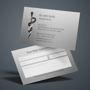 Cartão De Horário Elegante Nobre Clássico Preto Branco Asclepius Méd