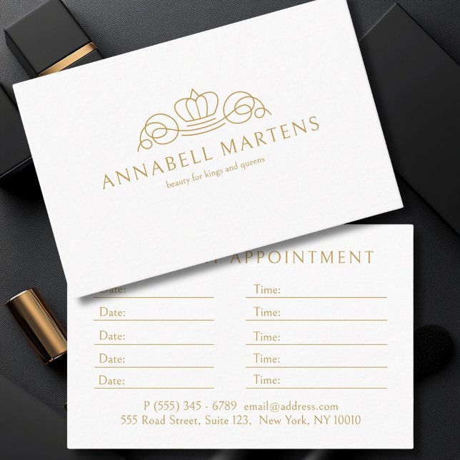 Cartão De Horário Elegante Salão Coroa Branco (Elegant Crown Salon White Appointment Card)