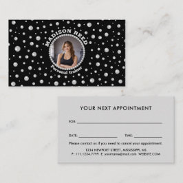 Cartão De Horário Foto Personalizada com Círculo de Pérolas em Preto