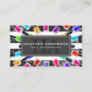 Cartão De Horário Frascos Poloneses para unhas   Monograma e tiras  