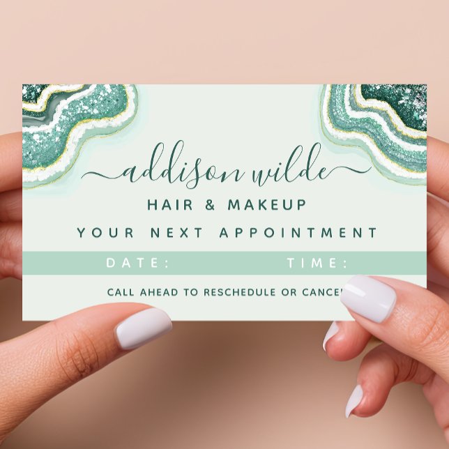 Cartão De Horário Geodo de Agitação de Luxo Dourado Teal (Criador carregado)