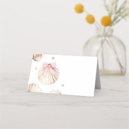 Cartão De Horário Girl Pink Bow Shell Baby Shower Appointment Card