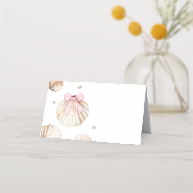 Cartão De Horário Girl Pink Bow Shell Baby Shower Appointment Card (Frente)