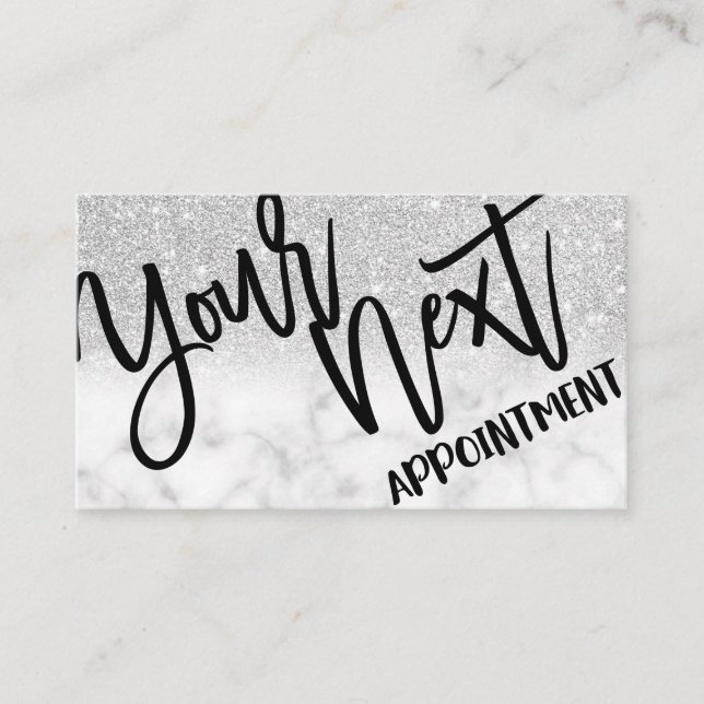 Cartão De Horário Glamorosa Mármaco de Prata Moderna Clássica (Frente)